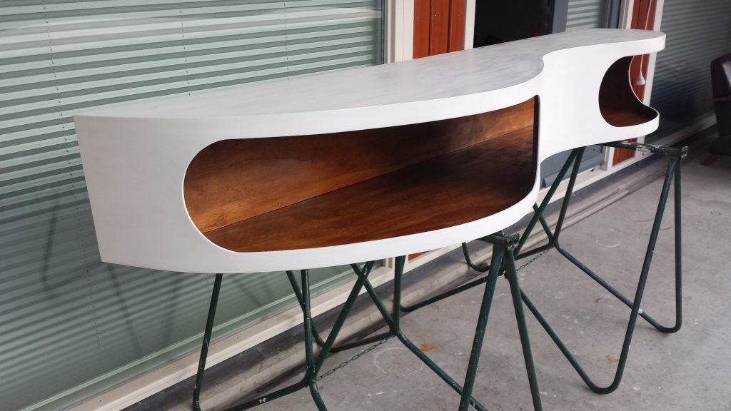 White wave floating TV cabinet with inlay wood